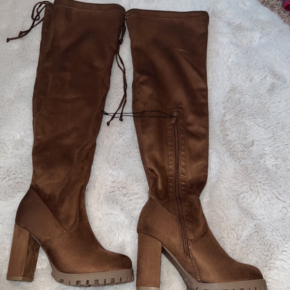 Top Moda brown micro suede over the knee boots size 7 NEVER WORN - Picture 3 of 5